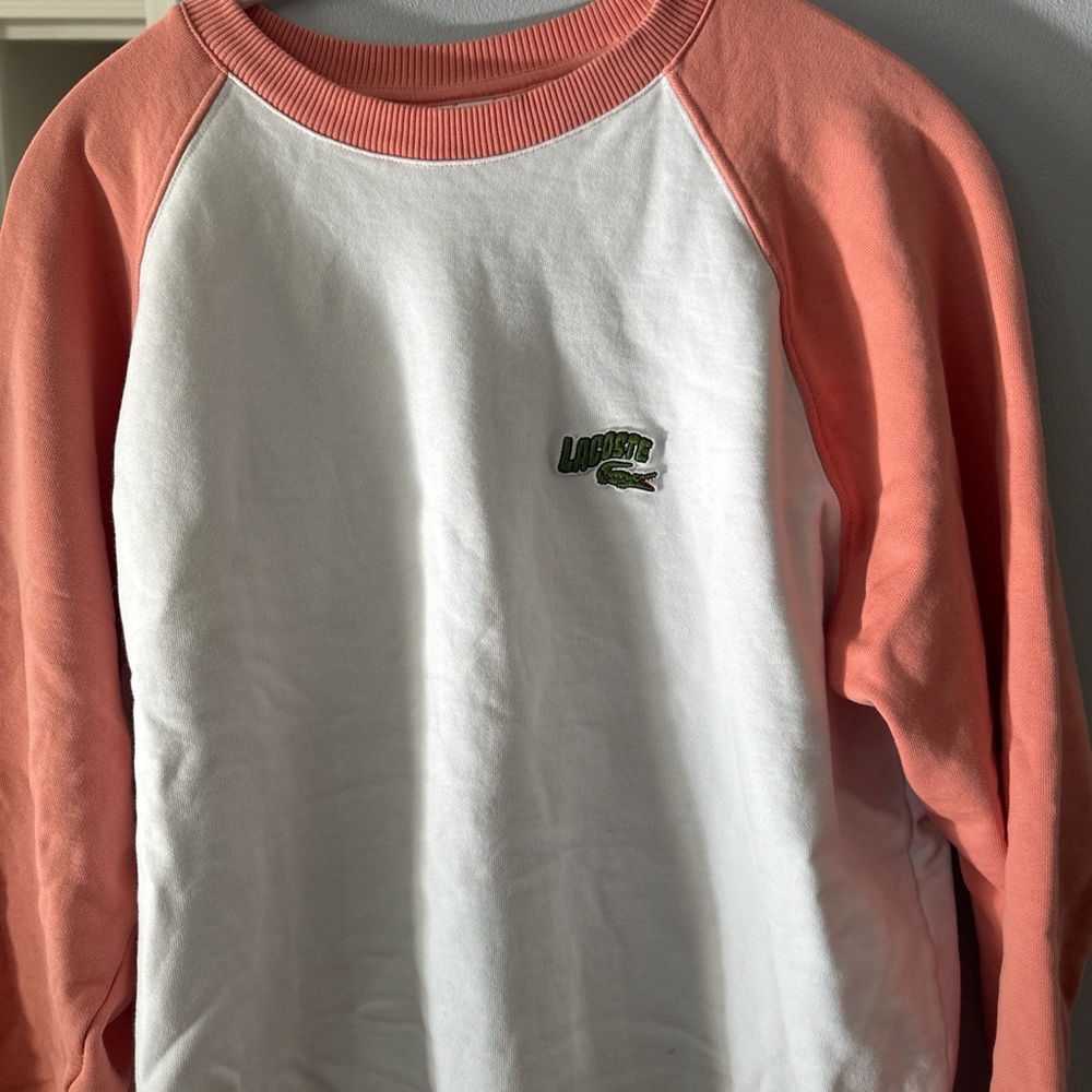 Lacoste Men's Coral and White Crew Neck Sweater